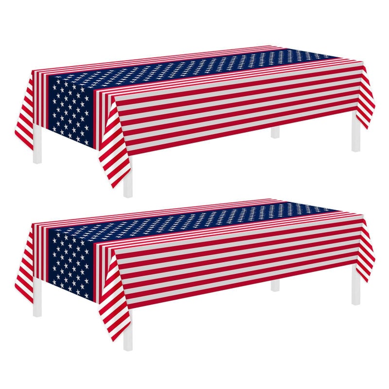 Childom 4th of July Tablecloth, American Flag Tablecloths, 2 Pack 54" x 108" Disposable Fourth of July decor Plastic Table Covers, 4th of July Decorations for Patriotic Party, Memorial ,Independence, Veterans - Image 1