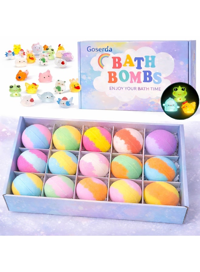 Goserda® 15PCS Kids Bath Bombs with Surprise Toys Inside, Natural Organic Bath Bomb Gift Set for Girls Boys, Colorful Bubble Bath Fizzy for Fun Bath Time - Image 1