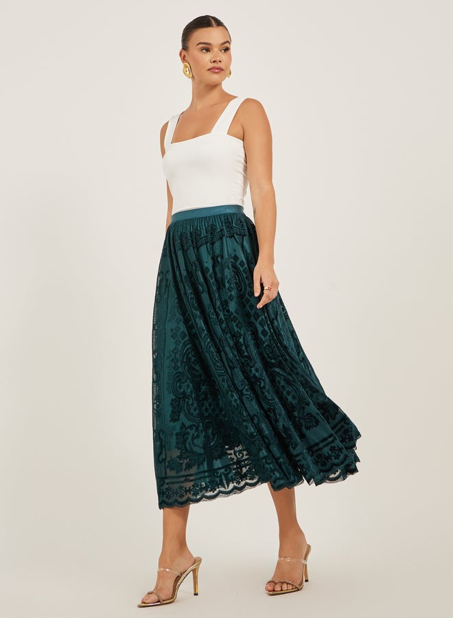 Styli Burnout Design A-Line Midi Skirt  - Image 1