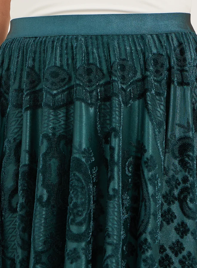 Styli Burnout Design A-Line Midi Skirt