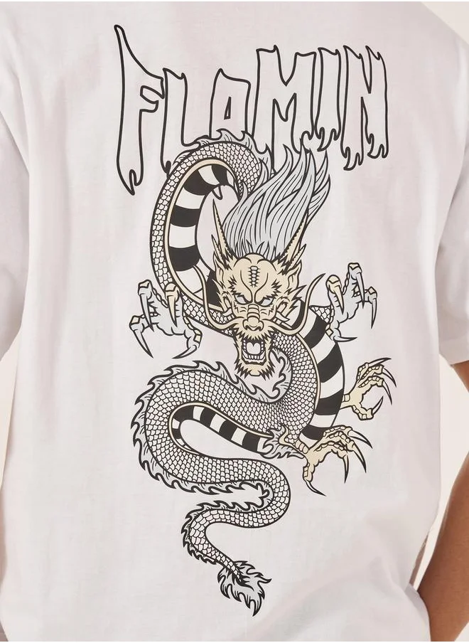 Styli Graphic Print Oversized Round Neck T-Shirt