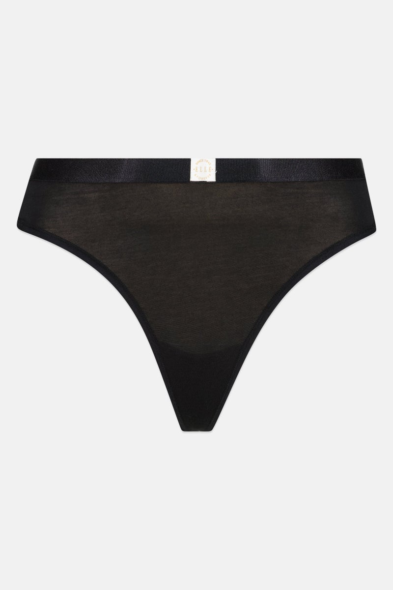 ELLE Women 3 Pack Plain Super Soft Cotton Thong Panty, Black - Image 3