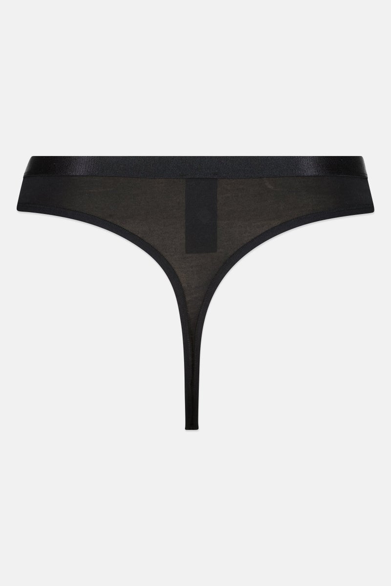 ELLE Women 3 Pack Plain Super Soft Cotton Thong Panty, Black - Image 2