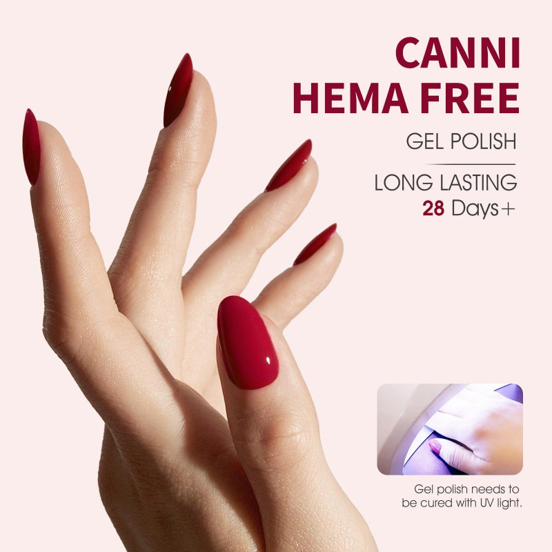 CANNI Red Gel Nail Polish, Dark Red Gel Polish Color High Gloss Soak Off U V Nail Manicure Salon DIY - Image 3