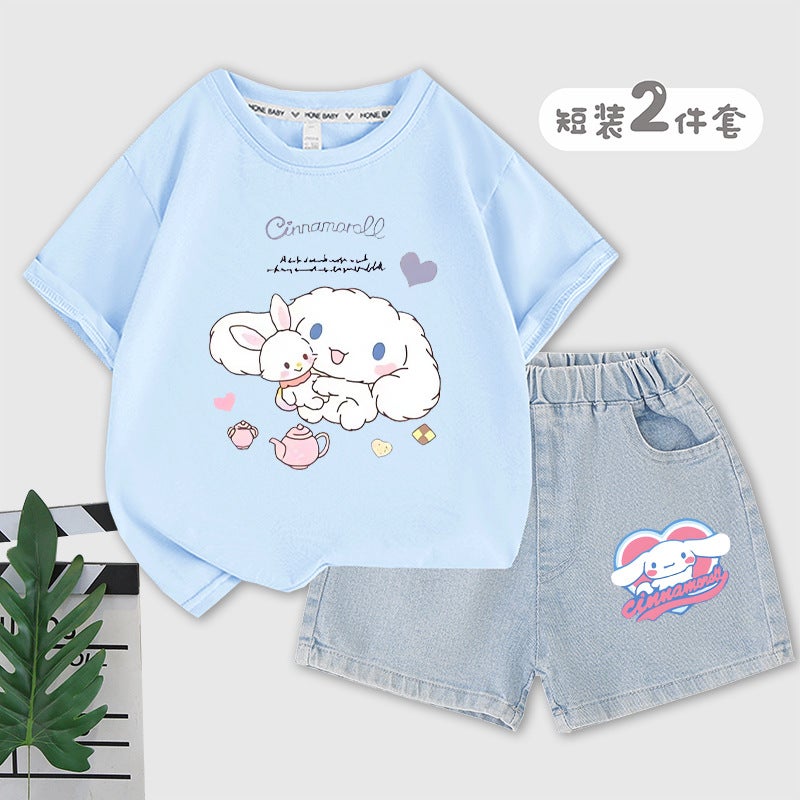 Yugui Dog Children'S Raglan Short Sleeve Shorts Suit Summer Girls Sports Shorts Summer Girls Summer Clothes - Image 2