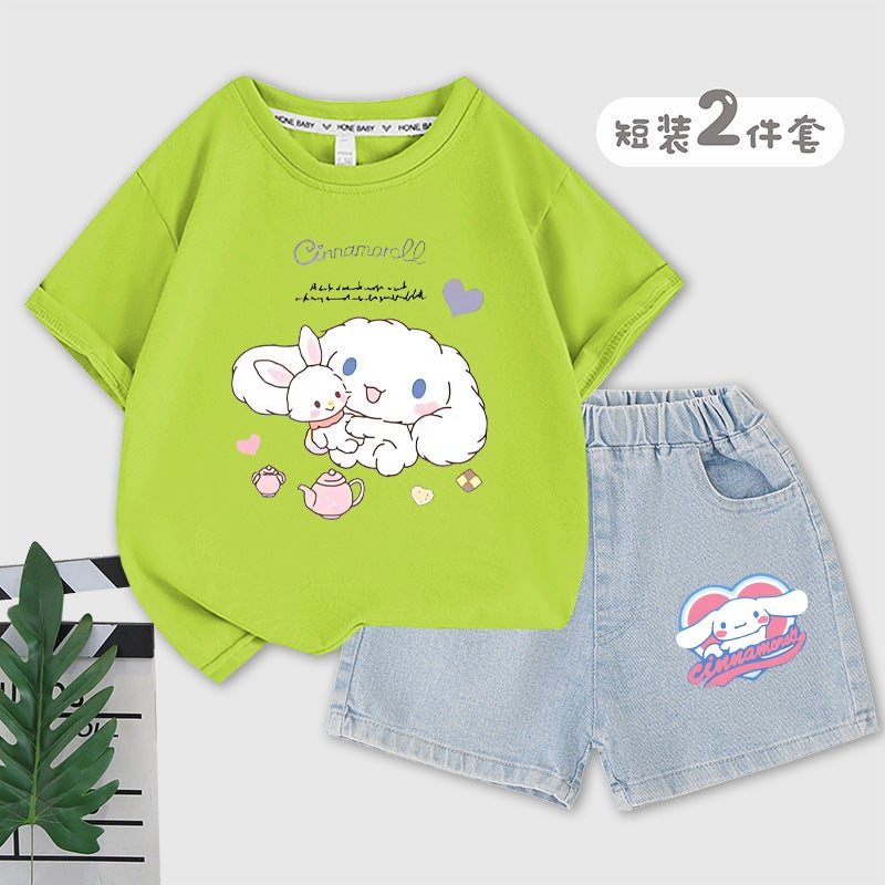 Yugui Dog Children'S Raglan Short Sleeve Shorts Suit Summer Girls Sports Shorts Summer Girls Summer Clothes - Image 1