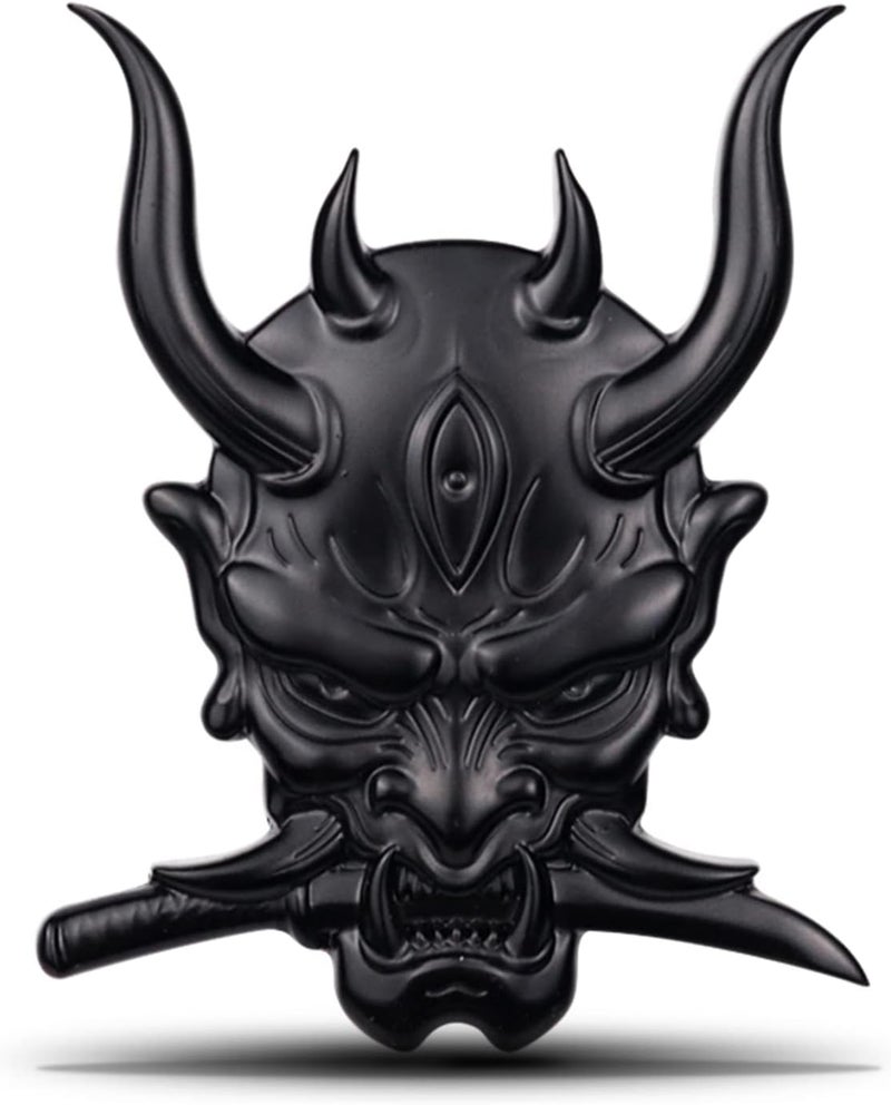 Fsforcar Samurai Metal Car Sticker - Japanese Hannya Mask Decal for Automotive, Truck, Motorcycle (Black) - Image 1