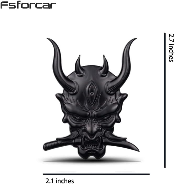 Fsforcar Samurai Metal Car Sticker - Japanese Hannya Mask Decal for Automotive, Truck, Motorcycle (Black) - Image 3