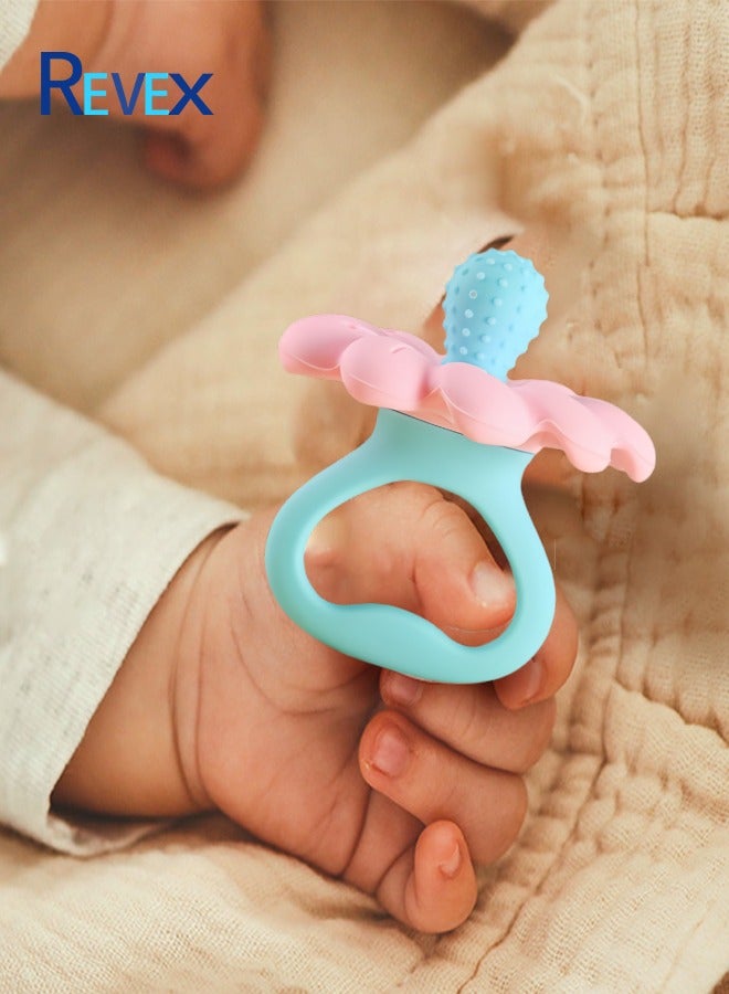 REVEX Baby Teething Toys for 0-6 6-12 Month, 100% Food Grade Silicone Teether Ring, Flower Baby Chew Toy  - Image 1