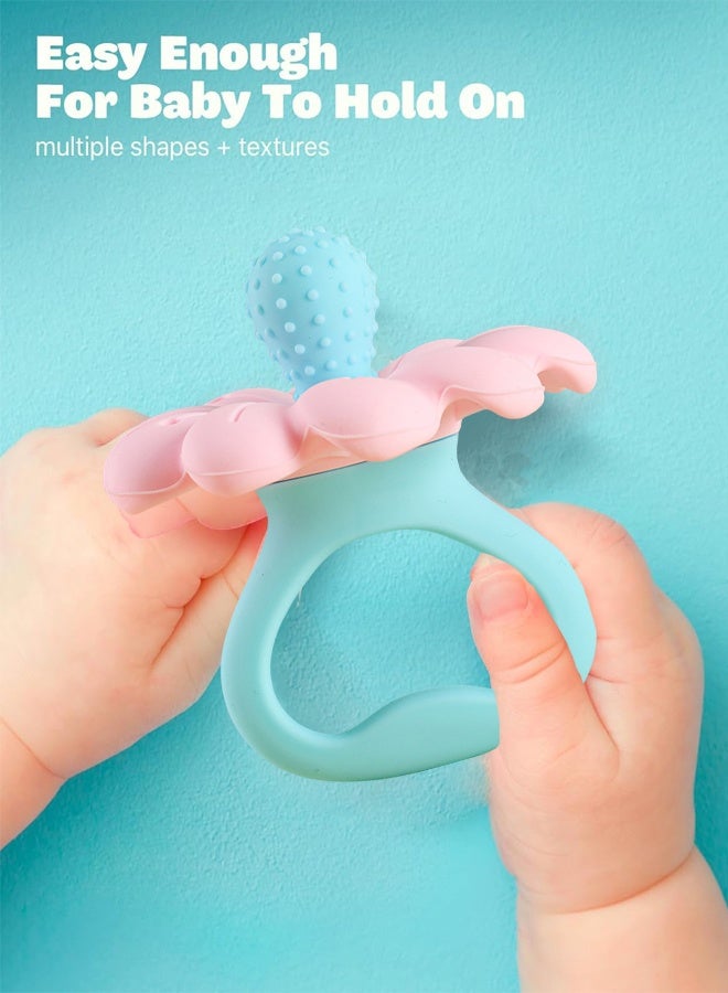 REVEX Baby Teething Toys for 0-6 6-12 Month, 100% Food Grade Silicone Teether Ring, Flower Baby Chew Toy  - Image 4