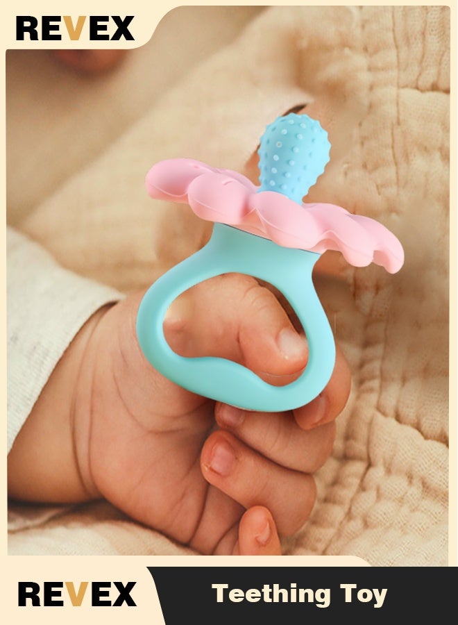 REVEX Baby Teething Toys for 0-6 6-12 Month, 100% Food Grade Silicone Teether Ring, Flower Baby Chew Toy - Image 1