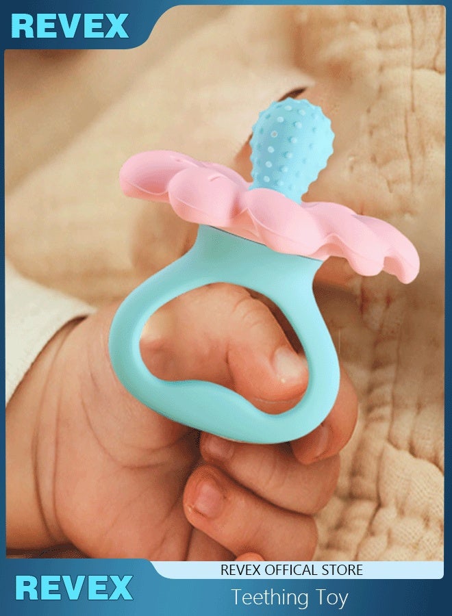 REVEX Baby Teething Toys for 0-6 6-12 Month, 100% Food Grade Silicone Teether Ring, Flower Baby Chew Toy - Image 1