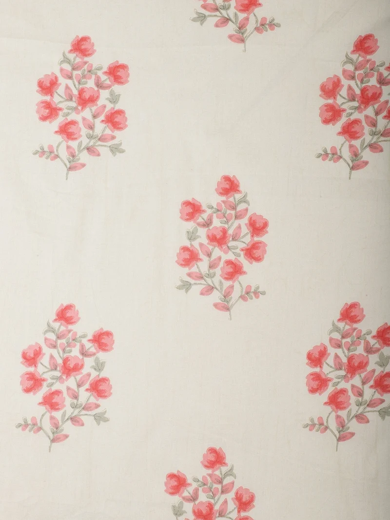 أيه كيه إس Coral Pink Floral Hand Block Print Fabric