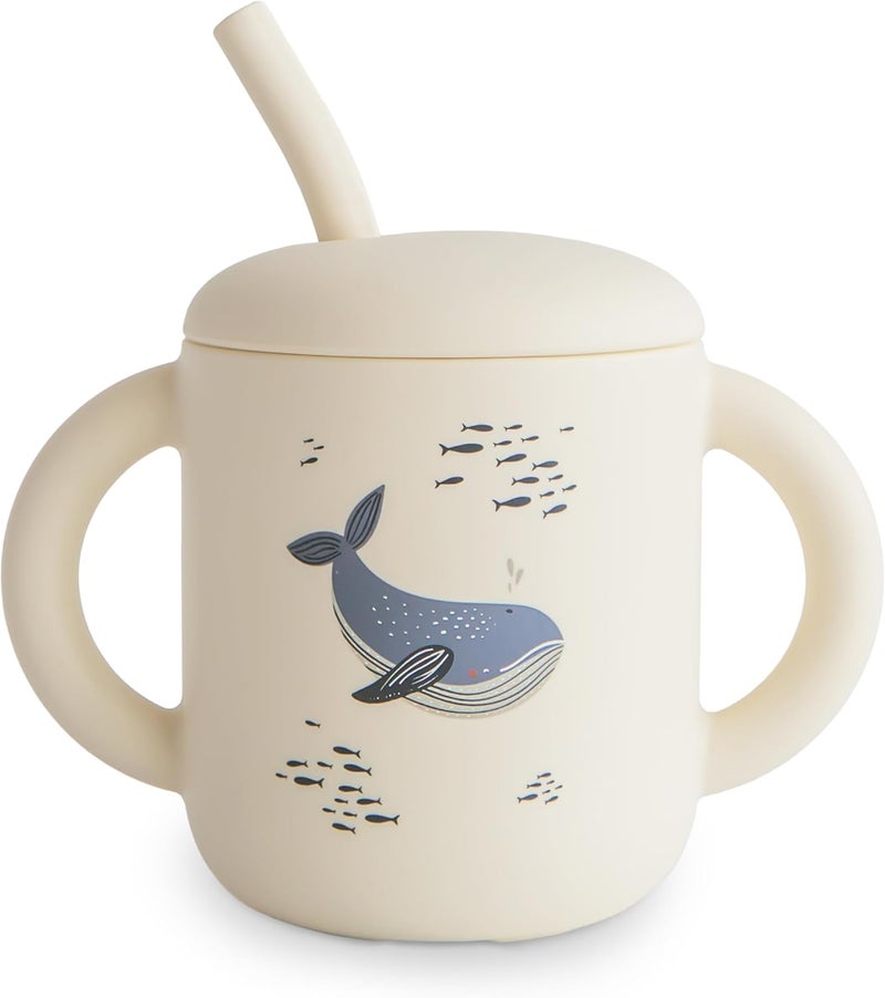 mushie 100 Silicone Training Cup  Straw for Toddlers  6 Months Whales - Image 1