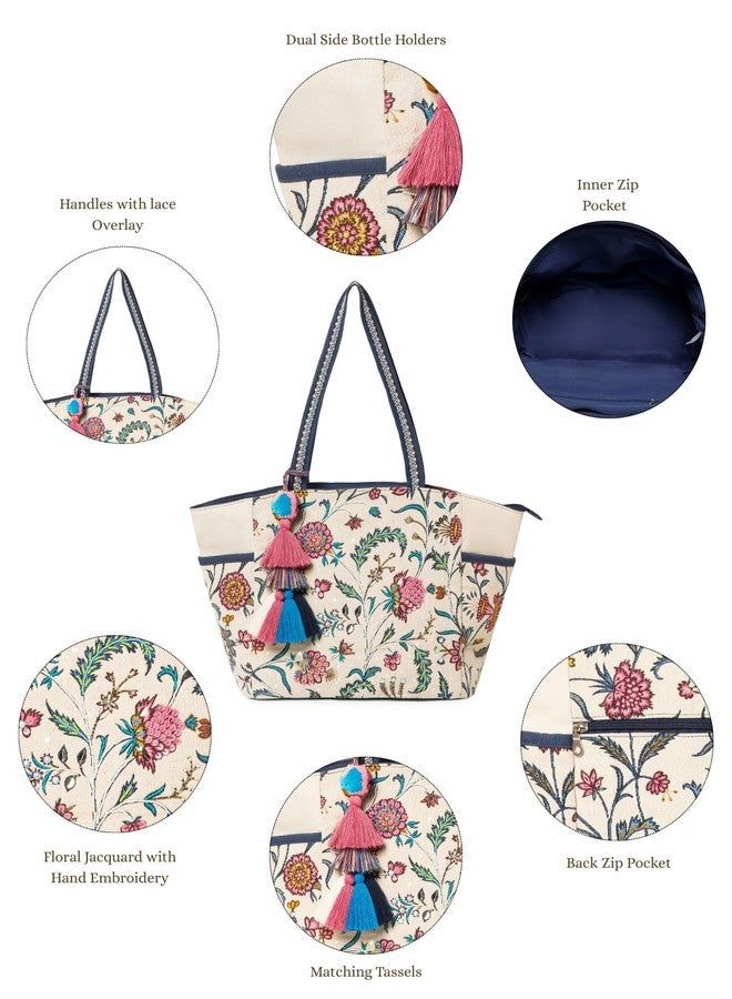 Anekaant Petal Posh Multicolour Embroidered Tote | Women’s Trendy Shoulder Bag with Tassels | Large Canvas Handbag for Office, Shopping & Travel - Image 3