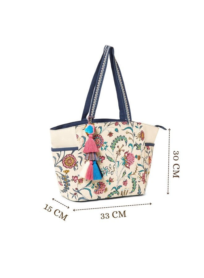 Anekaant Petal Posh Multicolour Embroidered Tote | Women’s Trendy Shoulder Bag with Tassels | Large Canvas Handbag for Office, Shopping & Travel - Image 4