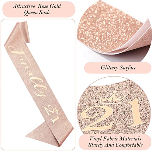 Awfrky 21st Birthday Gifts Decorations for Her, Including 21st Cake Toppers, Birthday Queen Sash with Pearl Pin, Sweet Rhinestone Tiara Crown, Number Candles and Balloons Set, Rose Gold - Image 4