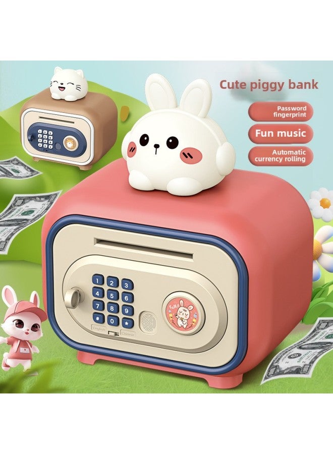 Cartoon Cute Pet Piggy Bank Children's Multi-functional Automatic Money Safe Password Box Large Capacity Piggy Bank-Color:Dual-mode Cute Cat Fingerprint Money Storage Cabinet (brown) - Image 4