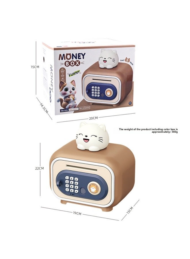 Cartoon Cute Pet Piggy Bank Children's Multi-functional Automatic Money Safe Password Box Large Capacity Piggy Bank-Color:Dual-mode Cute Cat Fingerprint Money Storage Cabinet (brown) - Image 5