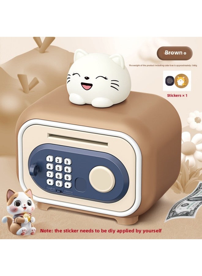 Cartoon Cute Pet Piggy Bank Children's Multi-functional Automatic Money Safe Password Box Large Capacity Piggy Bank-Color:Dual-mode Cute Cat Fingerprint Money Storage Cabinet (brown) - Image 1