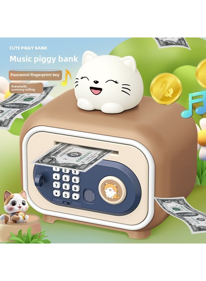 Cartoon Cute Pet Piggy Bank Children's Multi-functional Automatic Money Safe Password Box Large Capacity Piggy Bank-Color:Dual-mode Cute Cat Fingerprint Money Storage Cabinet (brown) - Image 3