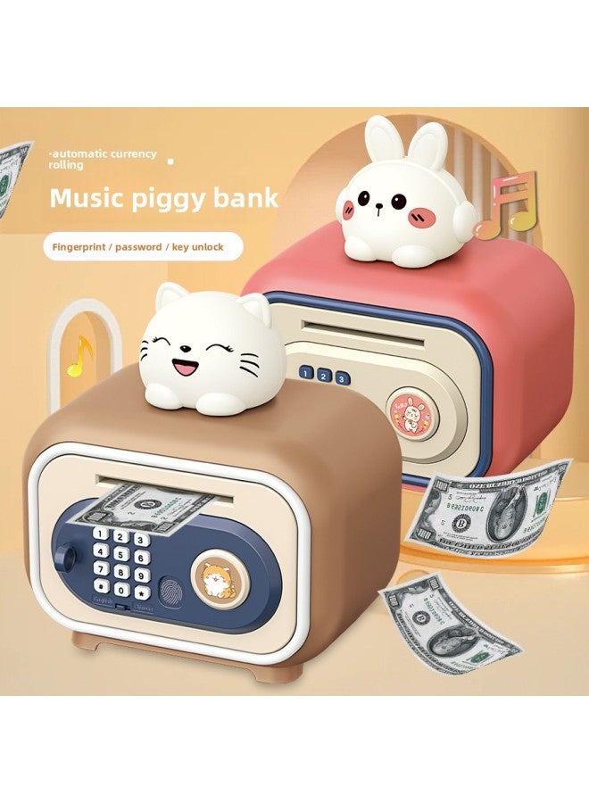 Cartoon Cute Pet Piggy Bank Children's Multi-functional Automatic Money Safe Password Box Large Capacity Piggy Bank-Color:Dual-mode Cute Cat Fingerprint Money Storage Cabinet (brown) - Image 2
