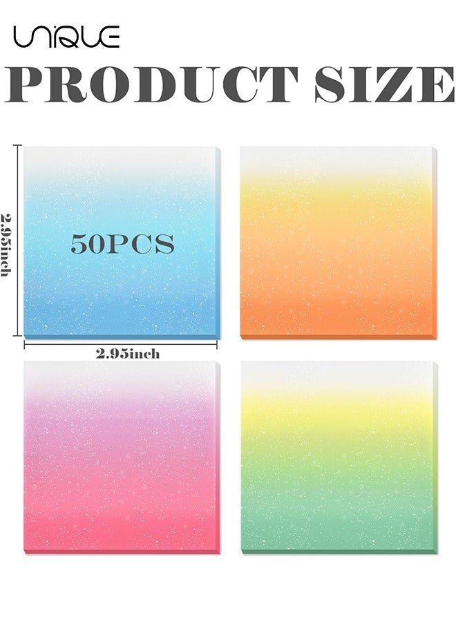 Unique 200 Sheets Glitter Transparent Sticky Notes, 3 x 3 Clear Memo Pads, Translucent Self-Stick Note, See Through Self-Adhesive Note for Stationery Markers Office Message Sticky Notes (Gradient Color) - Image 2