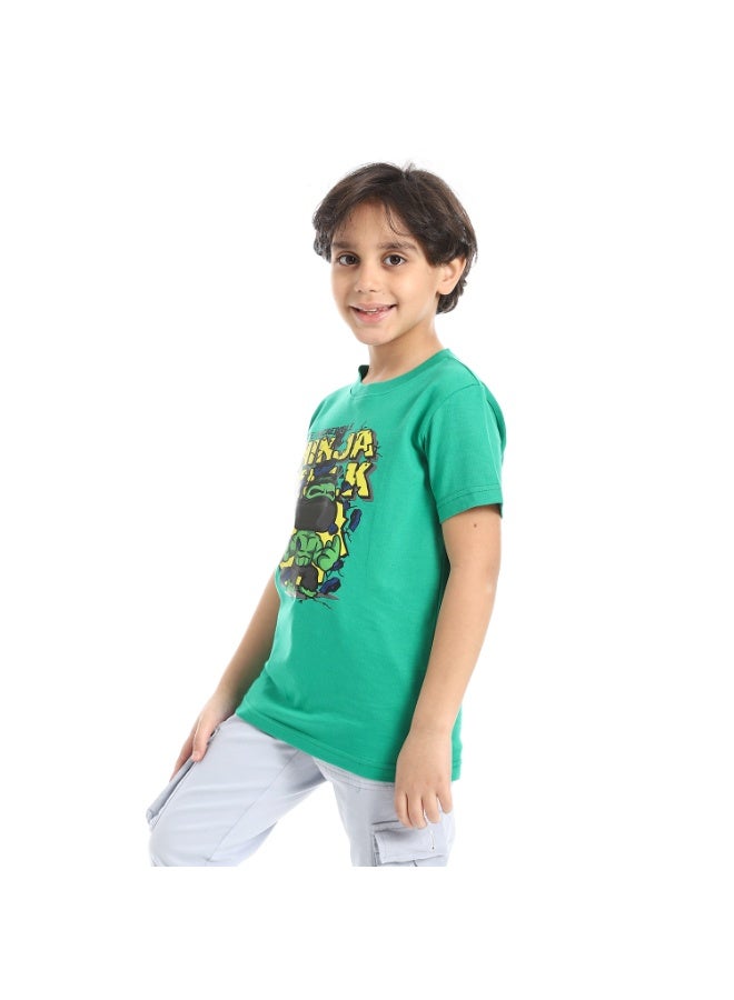 Andora Round Neck Printed Short Sleeve Boy T-shirt_Turquoise - Image 4