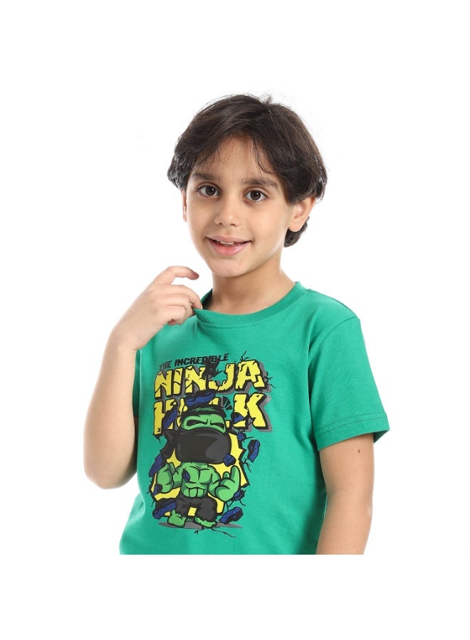 Andora Round Neck Printed Short Sleeve Boy T-shirt_Turquoise - Image 2