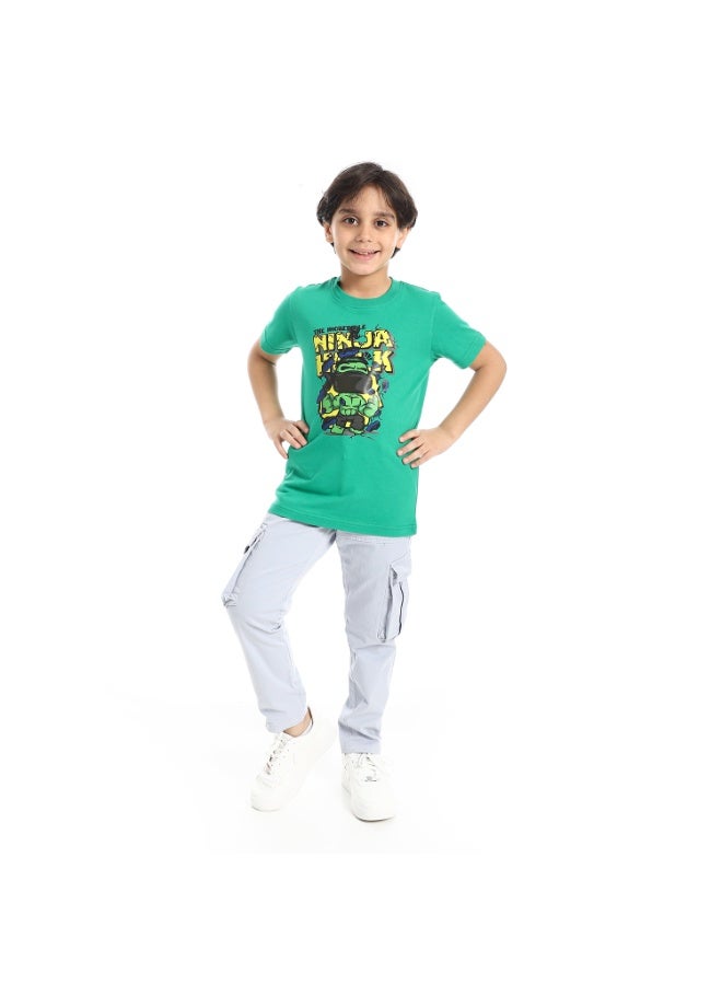 Andora Round Neck Printed Short Sleeve Boy T-shirt_Turquoise - Image 3