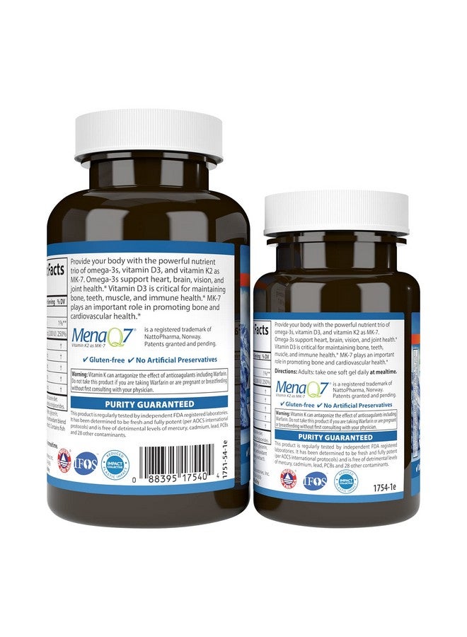 Carlson - Elite Omega-3 Plus D & K, 700 mg Omega-3s + D3 & K2, Function, Bone Health & Immune Support, Lemon, 60+30 Softgel