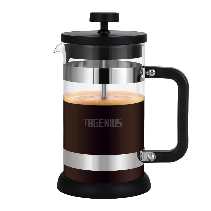 TBGENIUS 4 Cup Cafetiere Coffee Press French Press Maker for Filter Coffee Loose Tea and Milk Froth 4 Level Stainless Steel Filter Heat Resistant Borosilicate Glass 06 L  21 oz