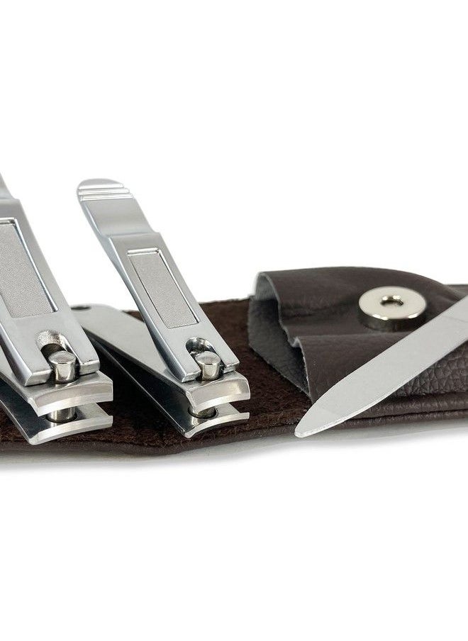 Zizzili Basics - Nail Clippers By Zizzili Basics 3 Piece Nail Clipper Set Stainless Steel Fingernail & Toenail Clippers With Nail File And Brown Travel Case Best Nail Care For Men Women Manicure & Pedicure - Image 1