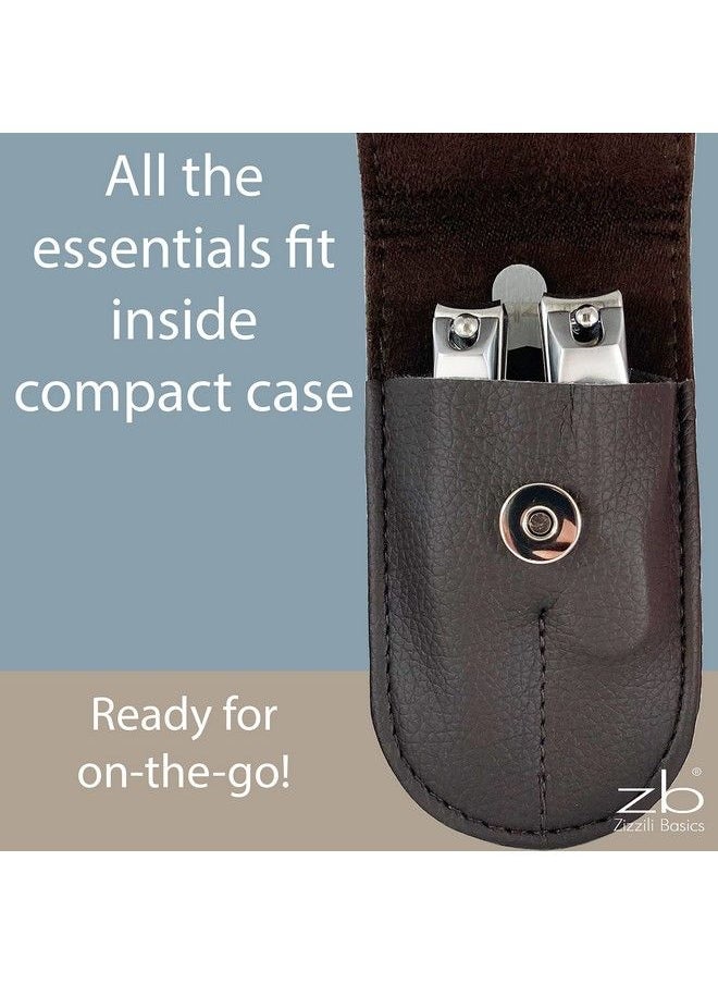 Zizzili Basics - Nail Clippers By Zizzili Basics 3 Piece Nail Clipper Set Stainless Steel Fingernail & Toenail Clippers With Nail File And Brown Travel Case Best Nail Care For Men Women Manicure & Pedicure - Image 1