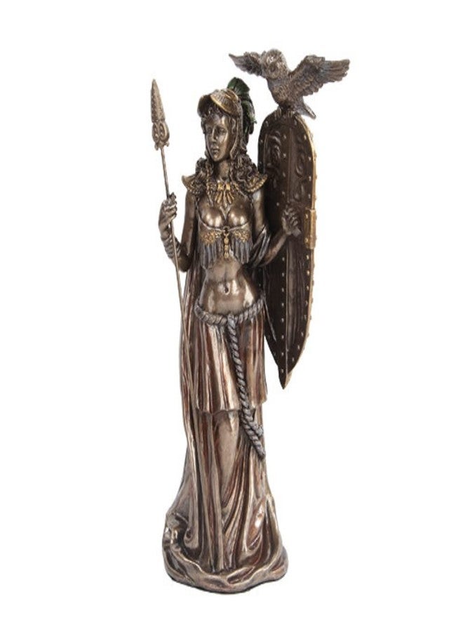 PTC 10 Inch Bronze Colored Athena Figurine Holding Shield with Owl - Image 1