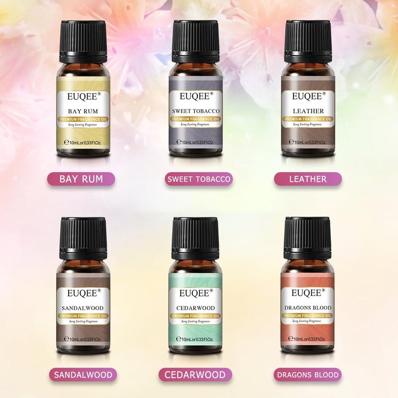 EUQEE 6PCS Fragrance Oils for Men, Men's Pubs Gift Set Premium Fragrance Oils -10ml-Leather, Sweet Tobaccoï¼ˆNew Name-Honeyed Hazeï¼‰, Dragons Blood, Sandalwood, Bay Rum, Cedarwood (Men's Pubs) - Image 3