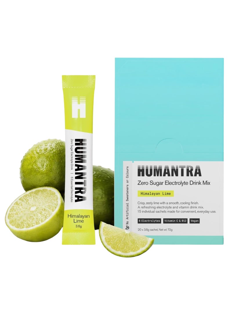 Humantra Himalayan Lime Electrolyte Hydration | Zero Sugar, Vitamin C + B12 w/ Magnesium - Image 1