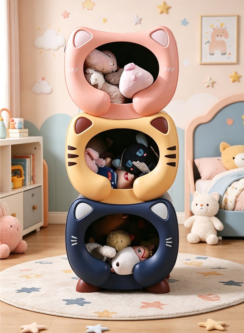 Toy Organizer, Toy Storage Box, Cute Cat Shaped Plastic Container for Stuffed Animals, Toys & Snacks, Stackable Kids Organizer Bin for Nursery, Playroom and Bedroom, 3PCS - Image 1