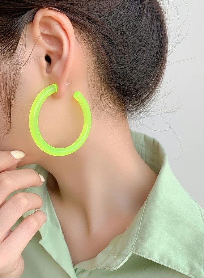 YangQian 80s Earrings Accessories for Women Retro Colored Neon Hoop Earrings for Women Green Big Hoop Earrings for Halloween 80s Party Neon Costume Accessories - Image 5