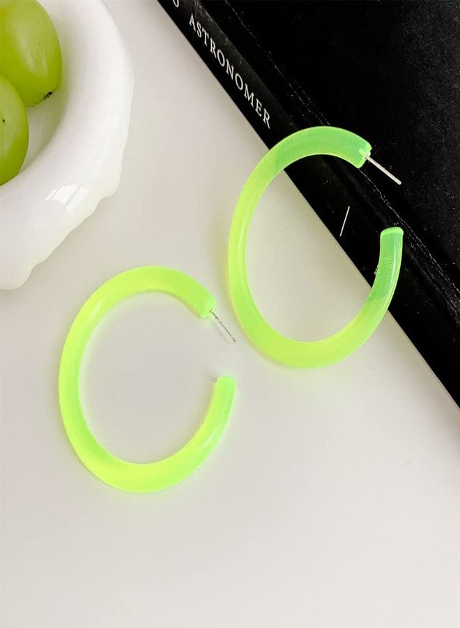 YangQian 80s Earrings Accessories for Women Retro Colored Neon Hoop Earrings for Women Green Big Hoop Earrings for Halloween 80s Party Neon Costume Accessories - Image 4