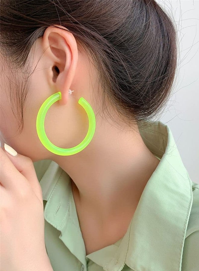 YangQian 80s Earrings Accessories for Women Retro Colored Neon Hoop Earrings for Women Green Big Hoop Earrings for Halloween 80s Party Neon Costume Accessories - Image 3