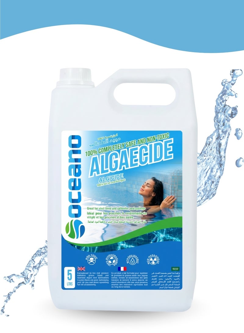 بيوناتورا أوشيانو مبيد طحالب المسابح ٥ لتر - مزيل طحالب طبيعي غير سام للمسابح، قاتل طحالب صديق للبيئة وقابل للتحلل الحيوي، معالجة مياه آمنة لمياه مسبح صافية وخالية من اللون الأخضر - Image 1