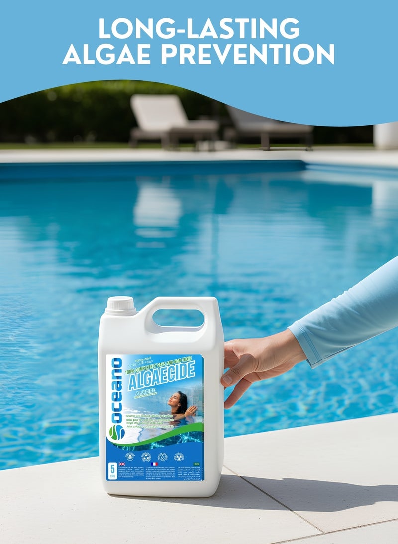 بيوناتورا أوشيانو مبيد طحالب المسابح ٥ لتر - مزيل طحالب طبيعي غير سام للمسابح، قاتل طحالب صديق للبيئة وقابل للتحلل الحيوي، معالجة مياه آمنة لمياه مسبح صافية وخالية من اللون الأخضر - Image 3
