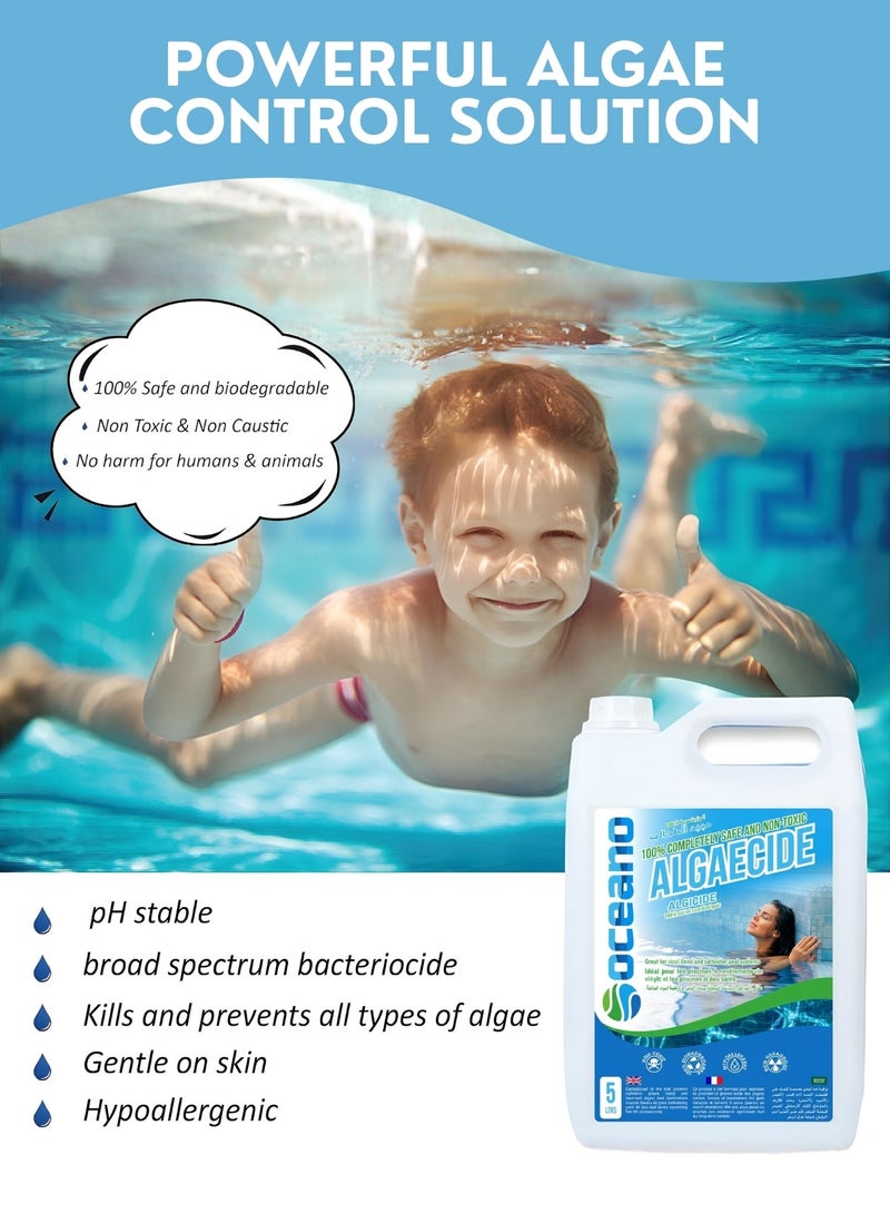 بيوناتورا أوشيانو مبيد طحالب المسابح ٥ لتر - مزيل طحالب طبيعي غير سام للمسابح، قاتل طحالب صديق للبيئة وقابل للتحلل الحيوي، معالجة مياه آمنة لمياه مسبح صافية وخالية من اللون الأخضر - Image 2