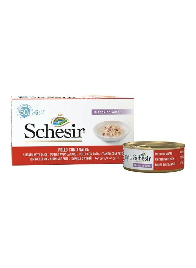 Schesir طعام رطب شيسير شرائح دجاج مع بط Gourmet وطعام قطط رطب طبيعي علبة (6x50g) - Image 2