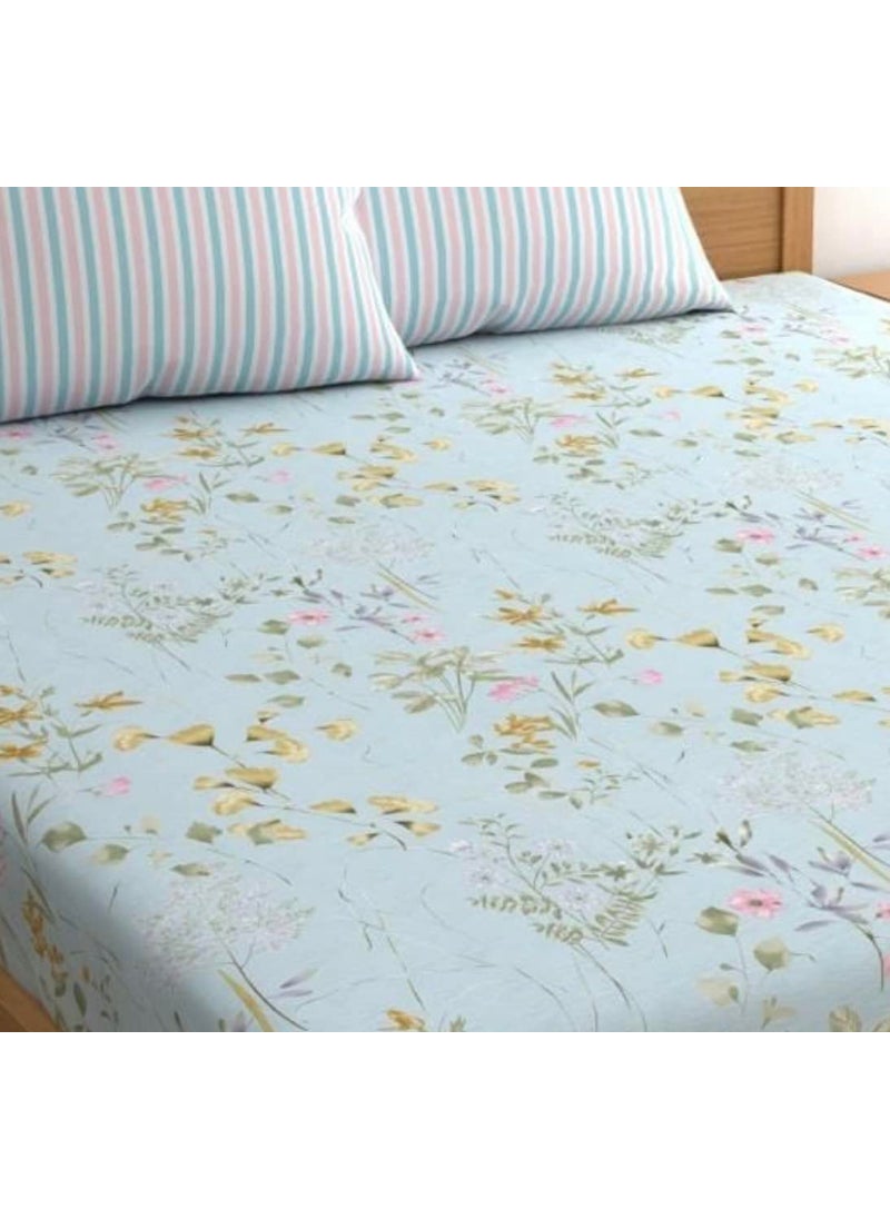Generic D Imports bedsheet Premium Kiara Soft Glace Cotton All Around Elastic Fitted King Size Bed Sheet Set fits up to 8 inches Mattress with 2 Pillow Covers Blue Prints Mix  - Image 2