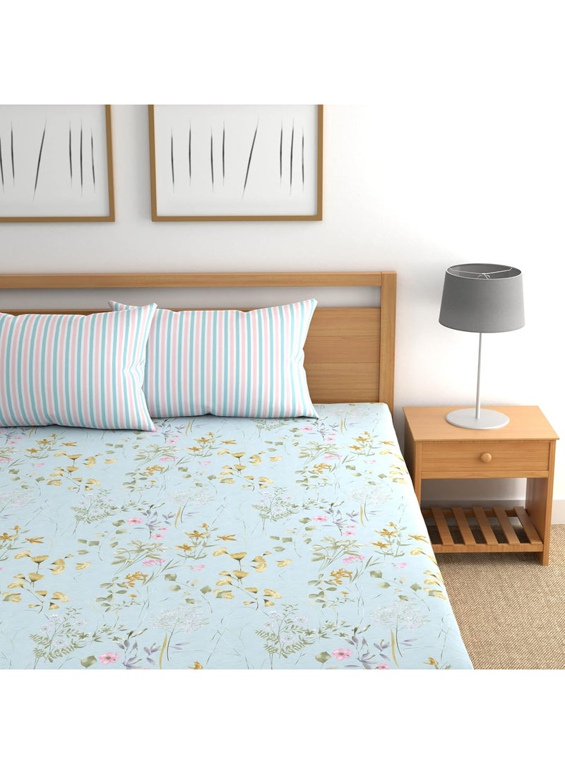 Generic D Imports bedsheet Premium Kiara Soft Glace Cotton All Around Elastic Fitted King Size Bed Sheet Set fits up to 8 inches Mattress with 2 Pillow Covers Blue Prints Mix  - Image 4