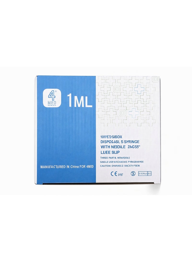 1ml 25G 5/8" Syringe with Luer-Slip – Sterile Disposable Syringes Pack of 100 | Accurate & Smooth Injection