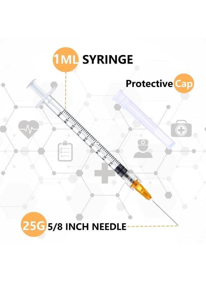 محقنة 1 مل 25G 5/8 بوصة مع وصلة لور-سليب - عبوة من 100 محقنة معقمة للاستخدام مرة واحدة | حقن دقيق وسلس - Image 2