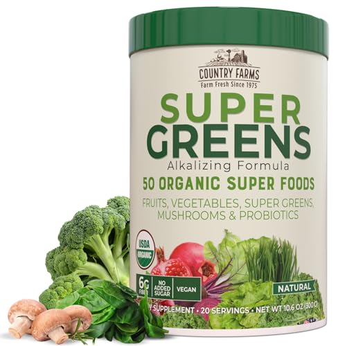 Country Farms Organic Super Greens Natural Flavor 50 Organic Super Foods Packed with Fiber USDA Organic Drink Mix Fruits Vegetables Mushrooms Probiotics Supports Energy 6g Fiber - Image 2